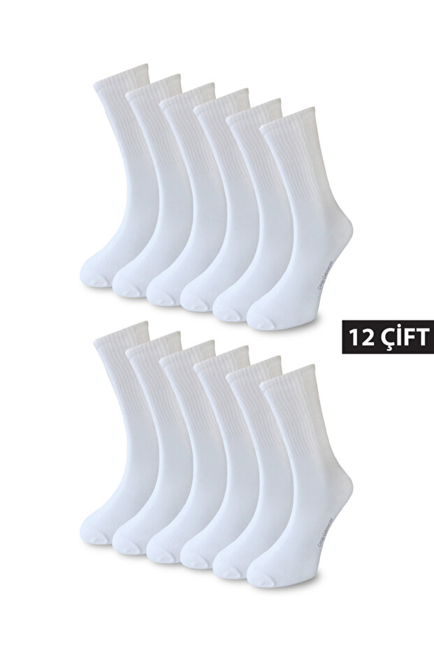Cotton Plain White Tennis Socks-12 Pack