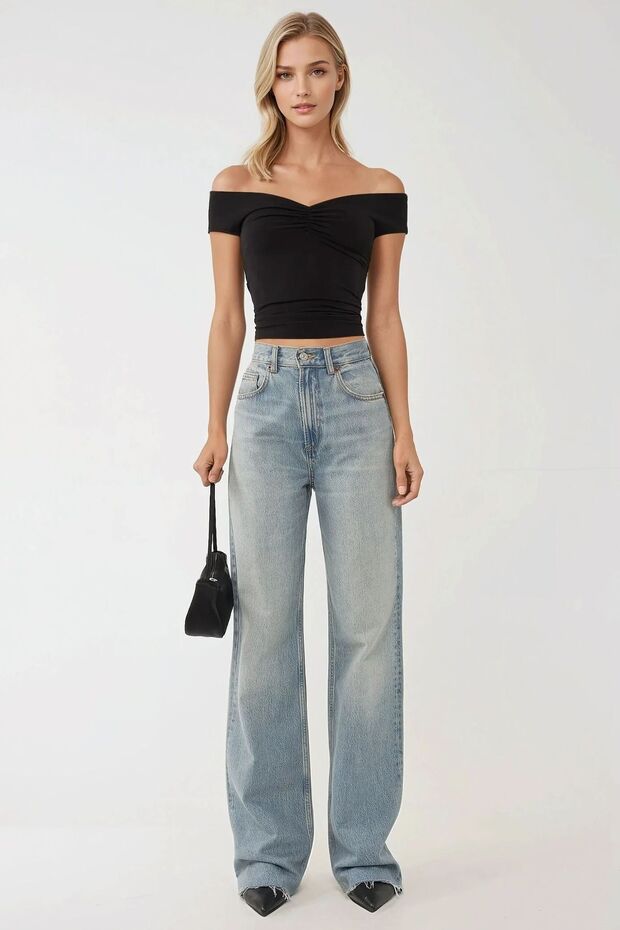 Omzu Açık Slim Fit Sandy Örme Üst - 3