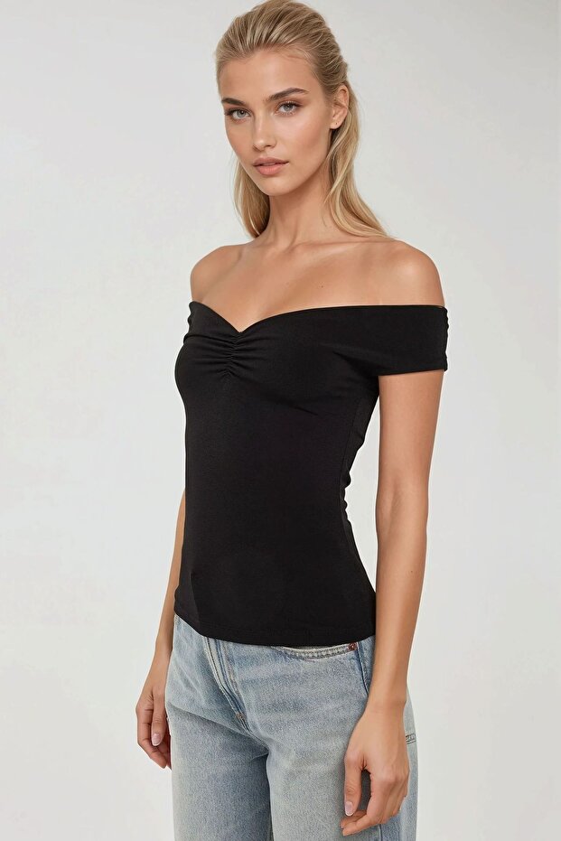 Omzu Açık Slim Fit Sandy Örme Üst - 5