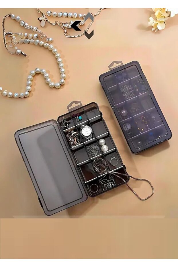 Smoked 15 Compartment Adjustable Jewelry Parts Box Bead Organizer Ring Earring Medicine Box Spinning