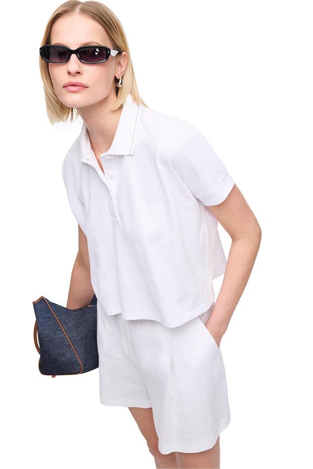 Beyaz Gömlek Yaka Tişört - 2