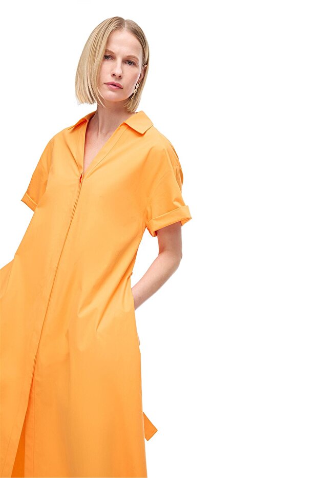 Turuncu Albas Regular Fit Diz Altı Elbise - 3