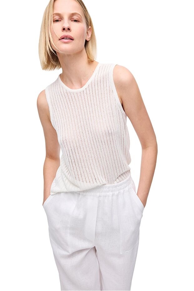 Ekru Rahat Kalıp Triko Bluz - 1