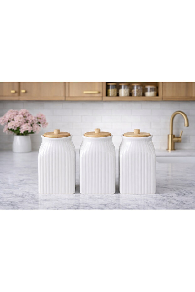 3-Piece Bamboo Vacuum Storage Set with 1000 ml Capacity - for Tea, Sugar and Salt Coffee