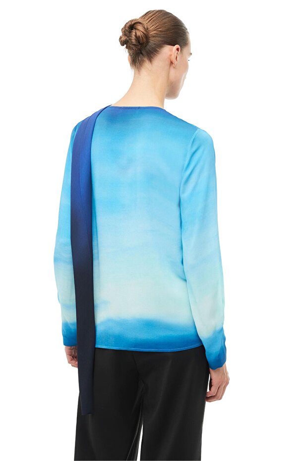 Multi-Colored Shawl Collar Gradient Blouse - 3