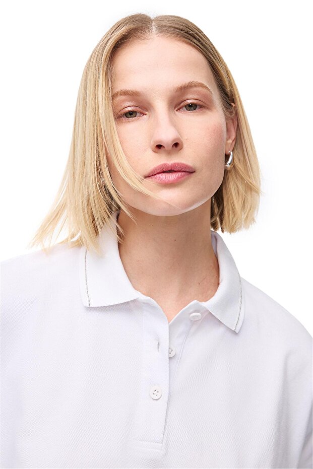 Beyaz Gömlek Yaka Tişört - 4