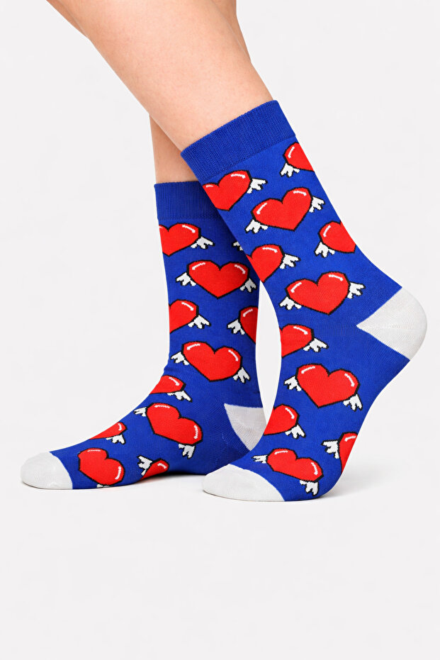 جوارب مجنحة منقوشة على شكل قلب ملون - 1