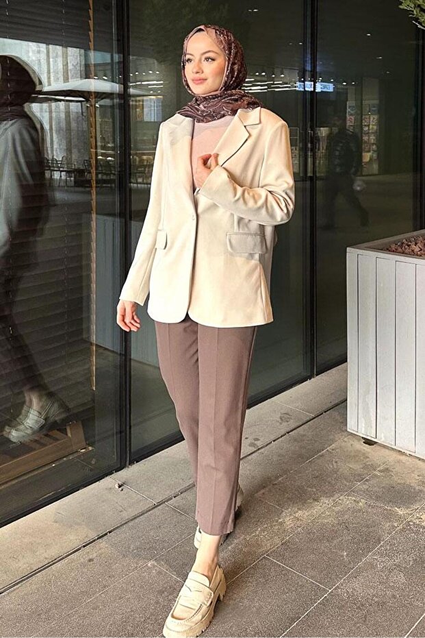 Beige Modal Single Button Jacket - 6