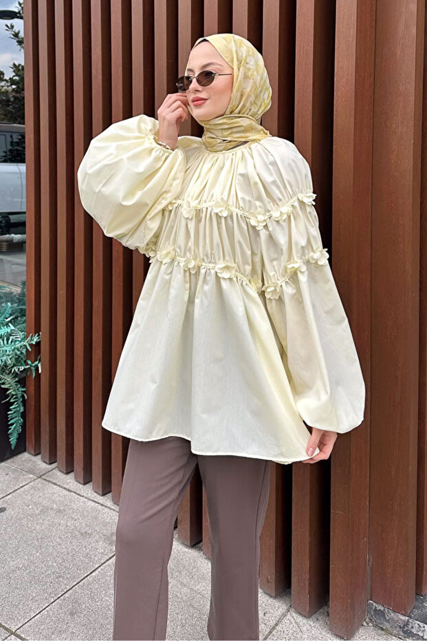 Mini Çiçekli Gömlek - Sarı - 4