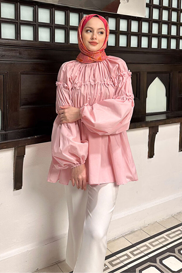 Mini Çiçekli Gömlek - Pembe - 7