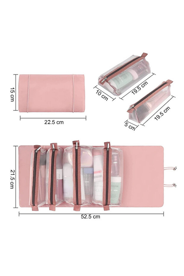Foldable and Portable Makeup Bag, Multifunctional, Polyester, Pink - 8