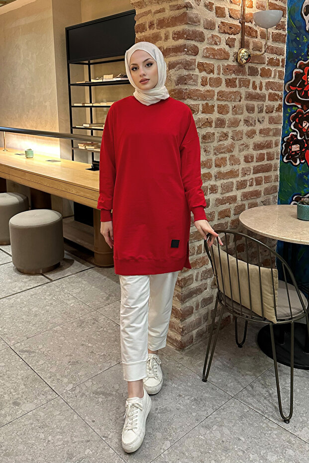 Minimal Düz Basic Sweat - أحمر - 2