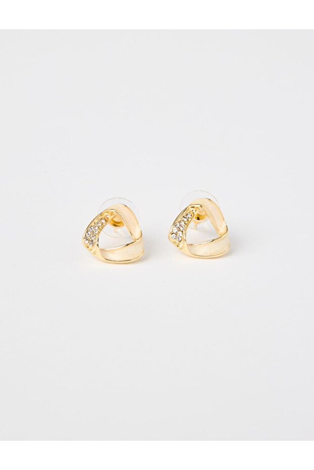 Gold Color Spiral Figured Shiny Stone Earrings