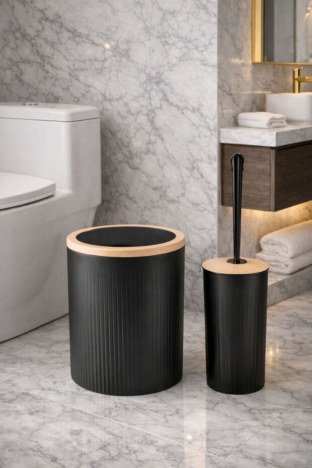 طقم حمام مكون من قطعتين: سلة مهملات وفرشاة مرحاض –DC-6879