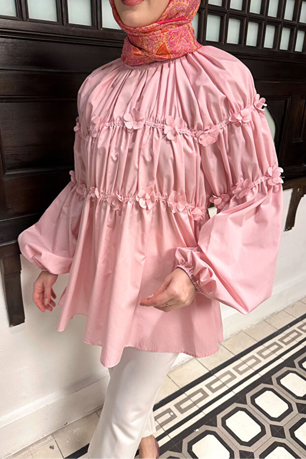 Mini Çiçekli Gömlek - Pembe - 5