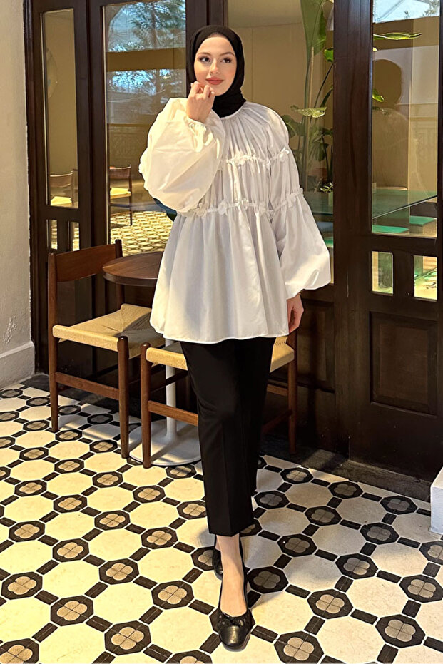 Mini Çiçekli Gömlek - Ekru - 6