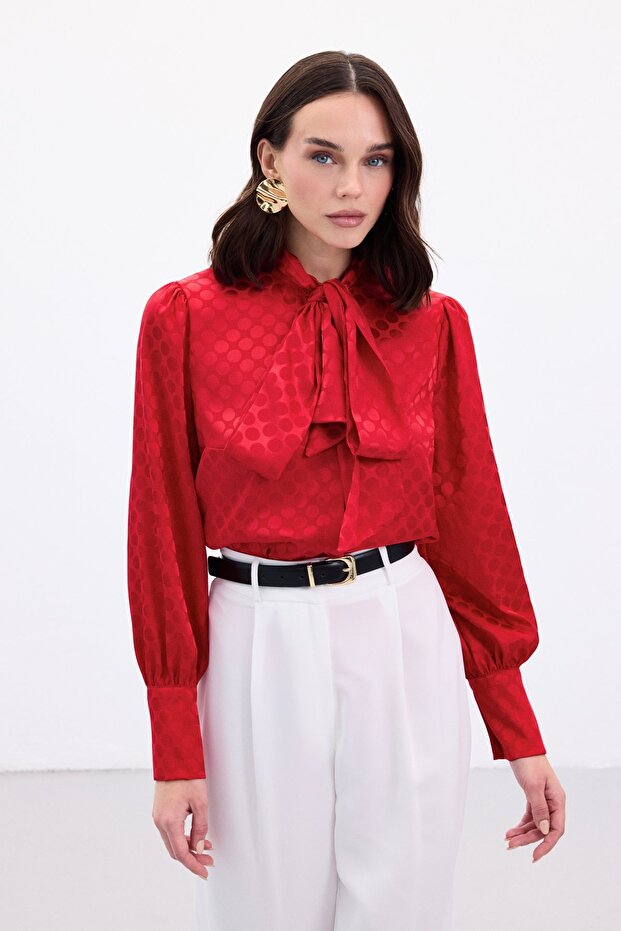 Polka Dot Patterned Shirt - Red - 3