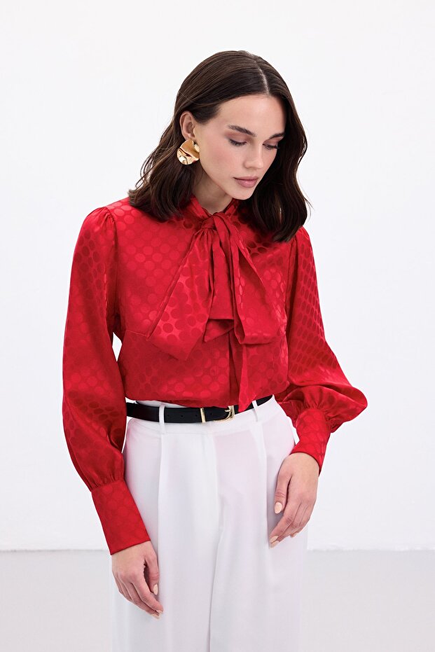 Polka Dot Patterned Shirt - Red - 4
