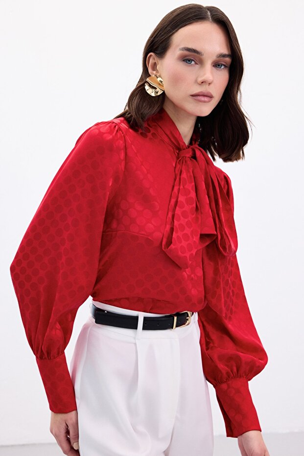 Polka Dot Patterned Shirt - Red - 5