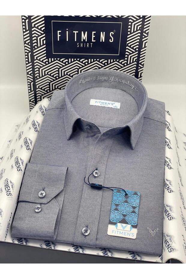 Slim Fit Long Sleeve I'M so in Love Embroidered Gift Boxed Men's Shirt Fs-001376 - Navy Blue White