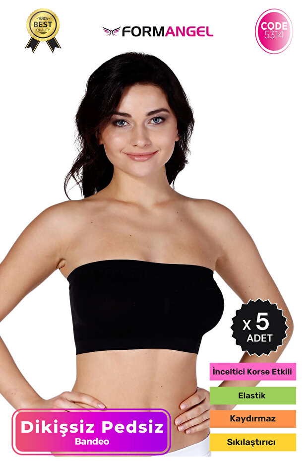 Women's Bandeo Seamless Gathering Basic Knitted Seamless Padless Bandeo Bustier 5 Pieces