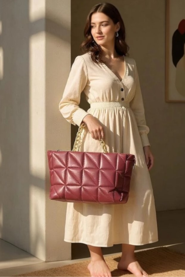 Women's Chain Quilted Design Bag Bordo Color