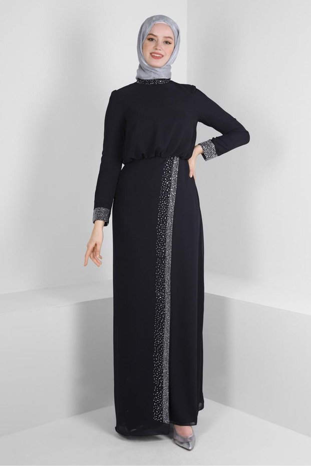 STONE EMBROIDERED CHIFFON EVENING DRESS 50388