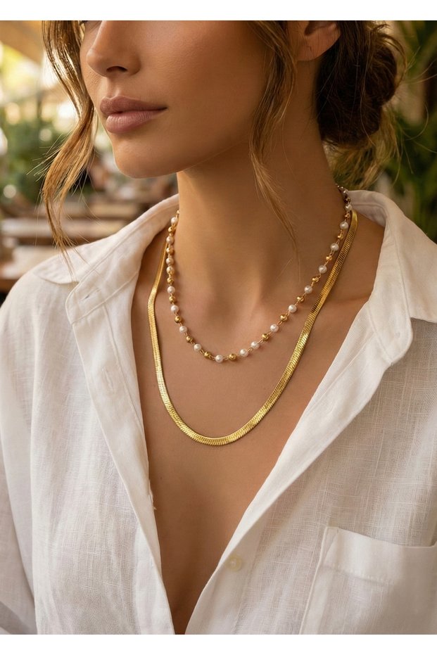 Women's Beaded Italian Chain Steel Necklace - Ideal for Women Who Love Elegance