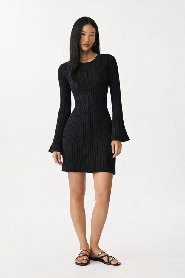 Triko Kol Yırtmaçlı Elbise - 2