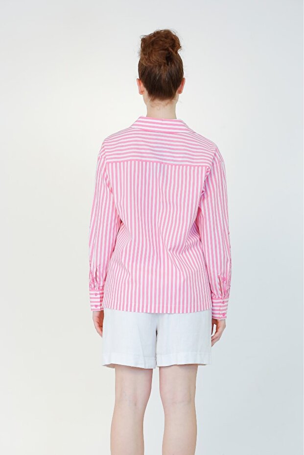 Çizgi Baskılı Gömlek - Pembe - 5