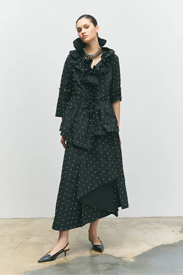 Puantiyeli Ceket - Siyah - 1