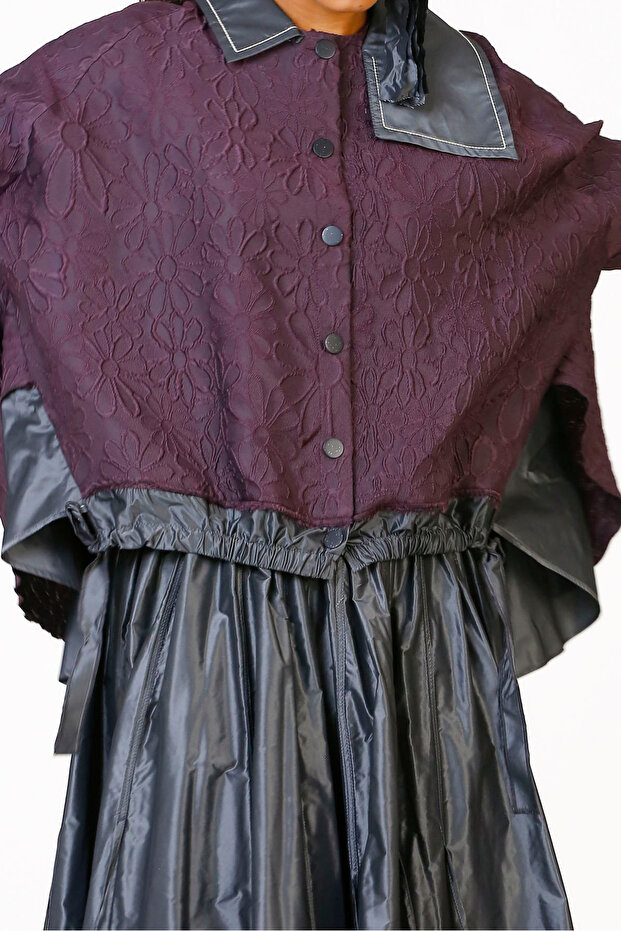 Çiçek Baskılı Çift Renk Ceket - 5