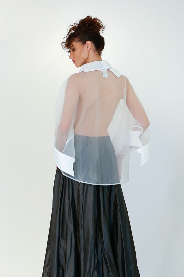 Tül Tafta Gömlek - Beyaz - 2