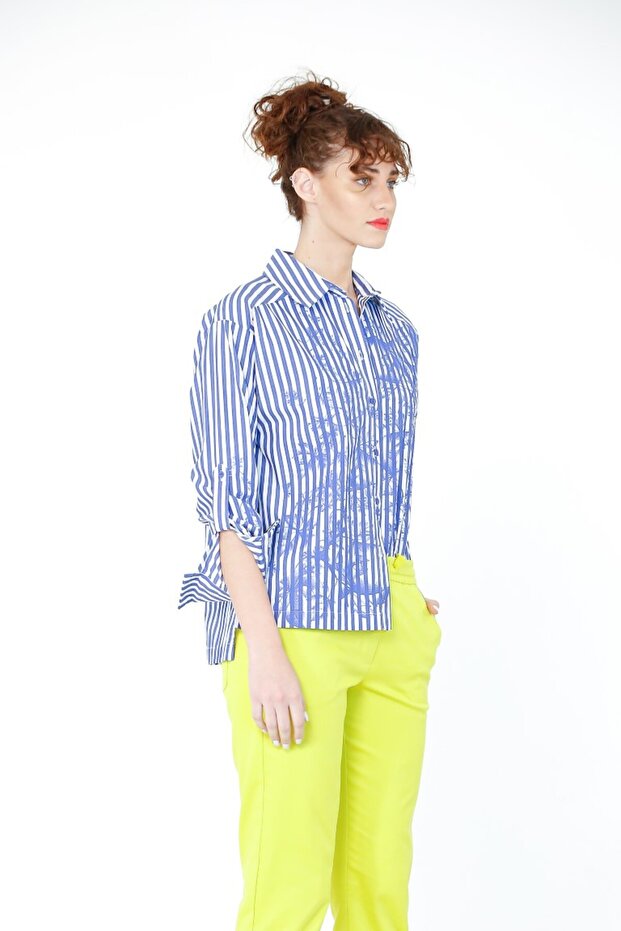 Çizgi Baskılı Gömlek - Lacivert - 3