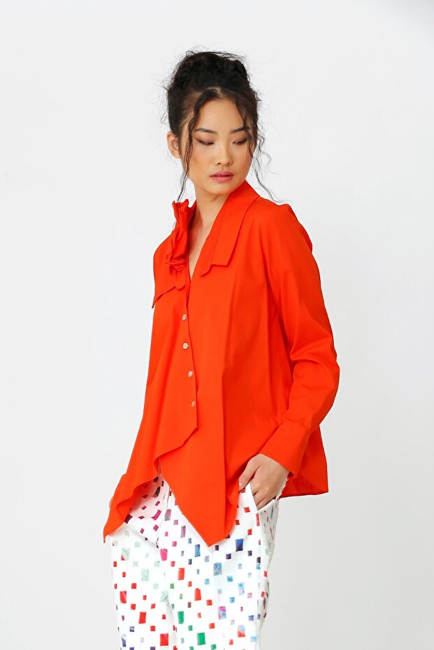 Asimetrik Gömlek - Mercan - 2