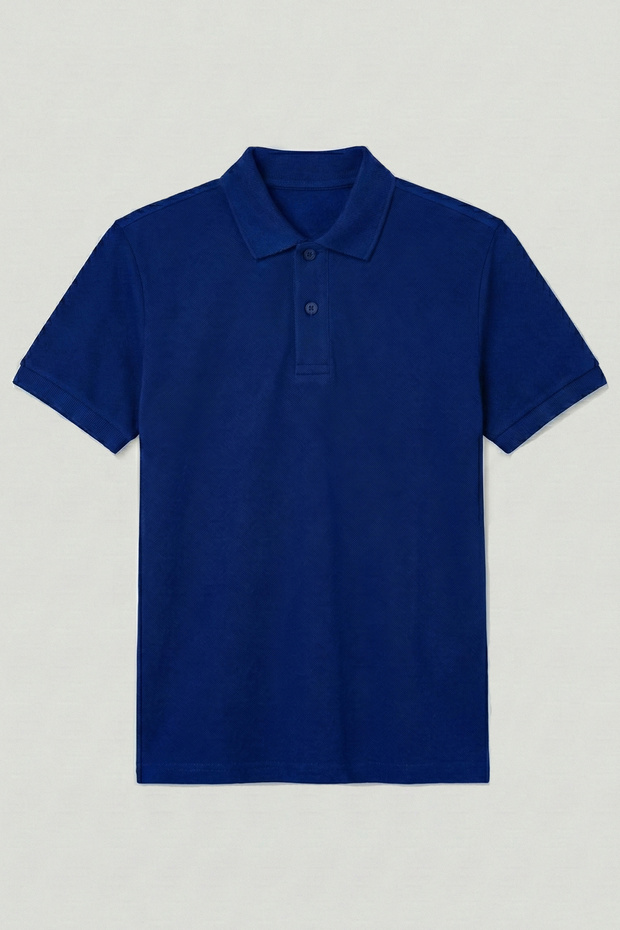 Cotton Lu Polo Yaka Cobalt Blue Short Sleeve T-Shirt Suitable for School and Daily Use