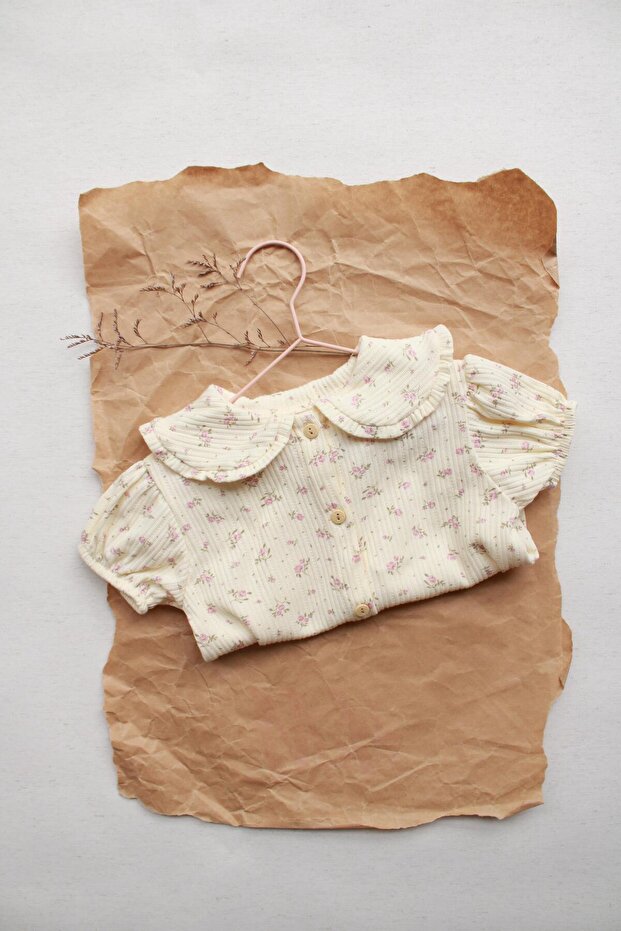 Pembe Çiçek Düğmeli Tulum - 7