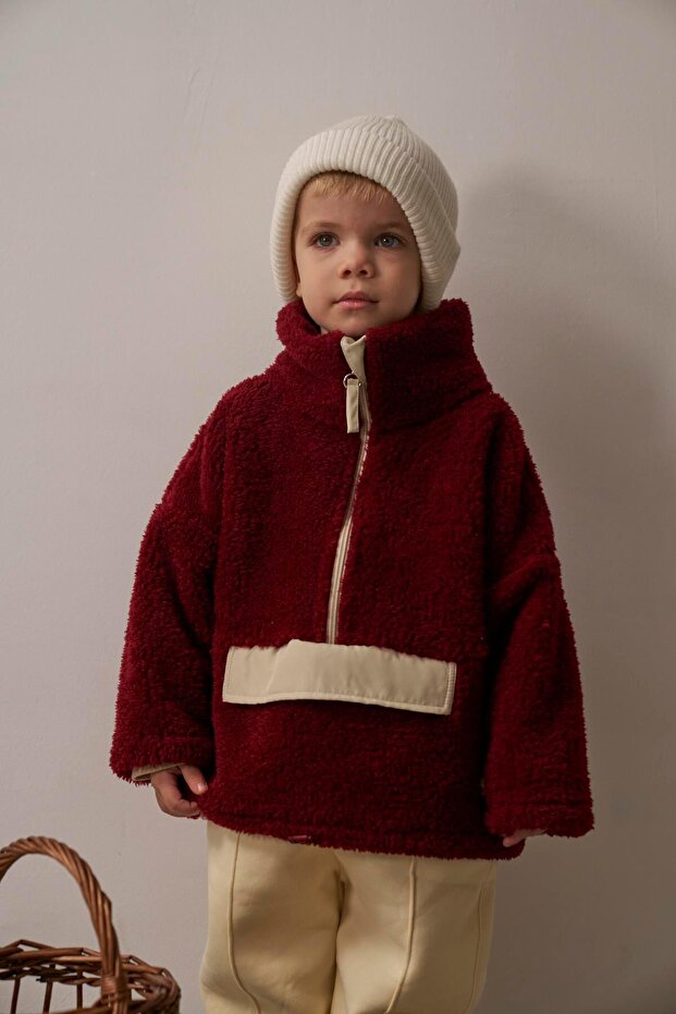Burgundy Wellsoft Half Zipper Children's Coat