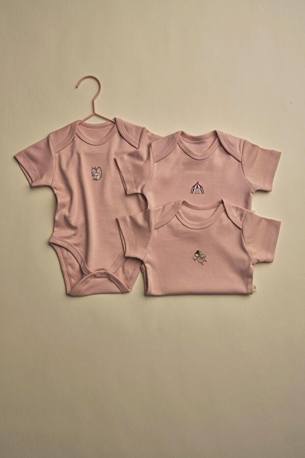 3-Pack Salmon Dreams Series Short Sleeve Snap Fastener Bodysuit Model 9
