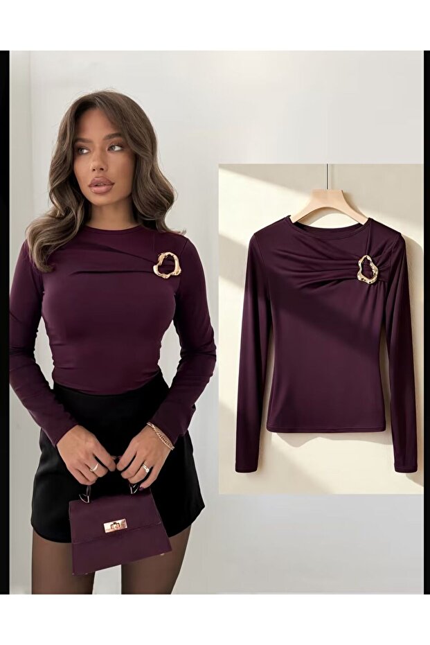 NEW PRODUCT Women's Buckled Bust Detail Sandy Long Sleeve Blouse 0068