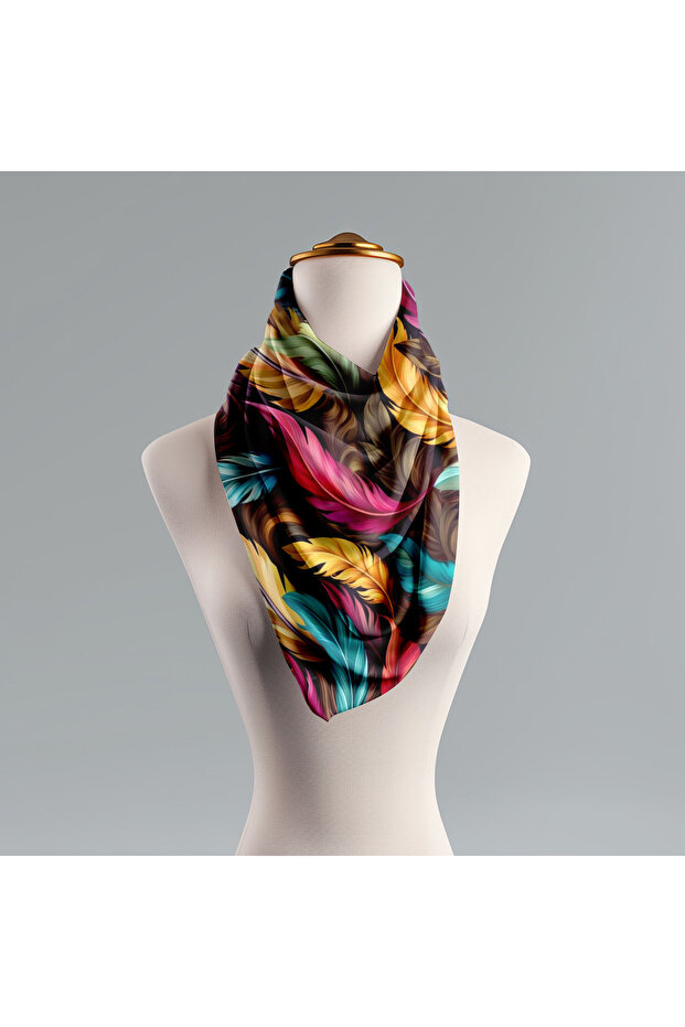 Şd Scarf Colorful Feathers Foulard