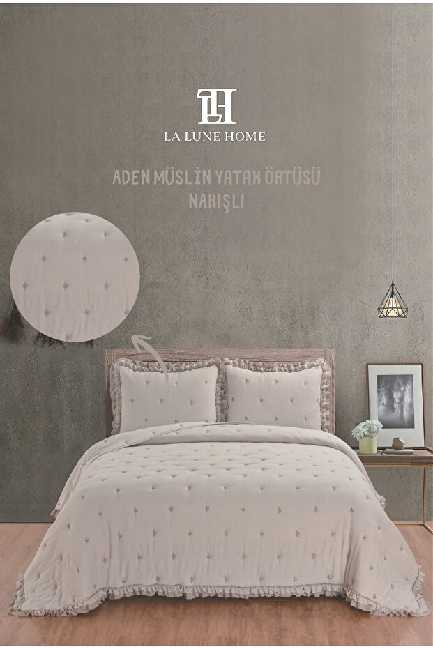 Aden Muslin Embroidered Single Size Battal Size Bedspread 180X240Cm