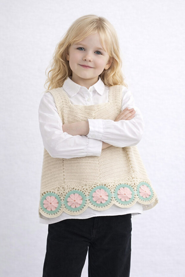 Çiçek Sütunlu Örme Süveter - 4