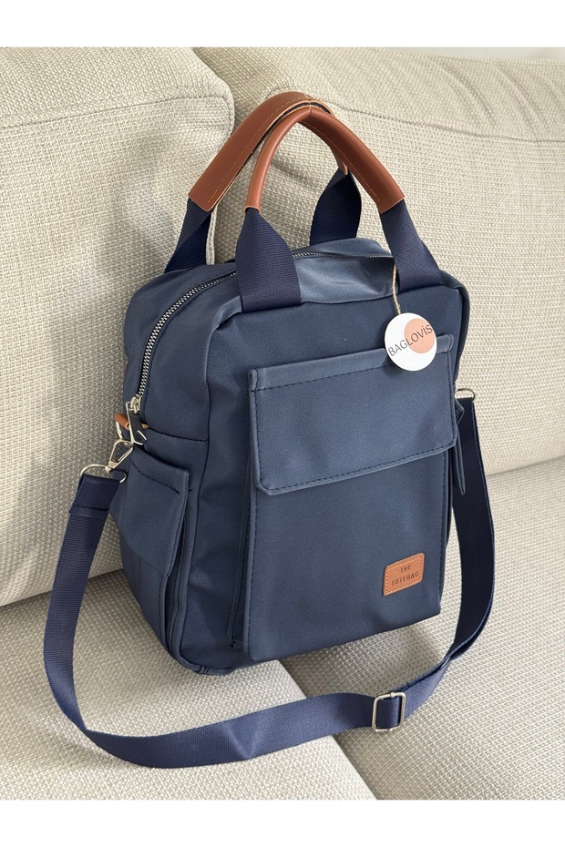 Navy Blue Women's Backpack with Side and Front Pocket Details En28 Boy33
