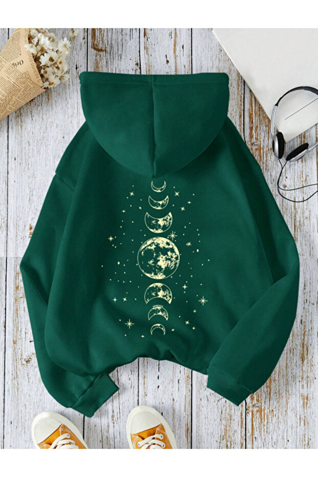 Moda Unisex 3 İplik Ş Fleece-Lined Print Detailed K Hooded Sweatshirt
