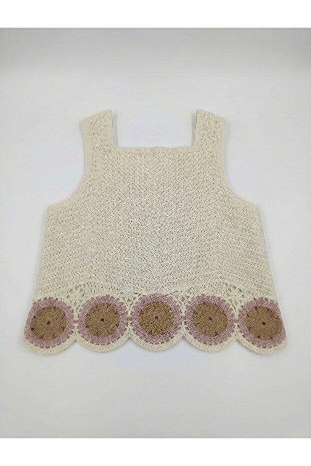 Çiçek Sütunlu Örme Süveter - 5