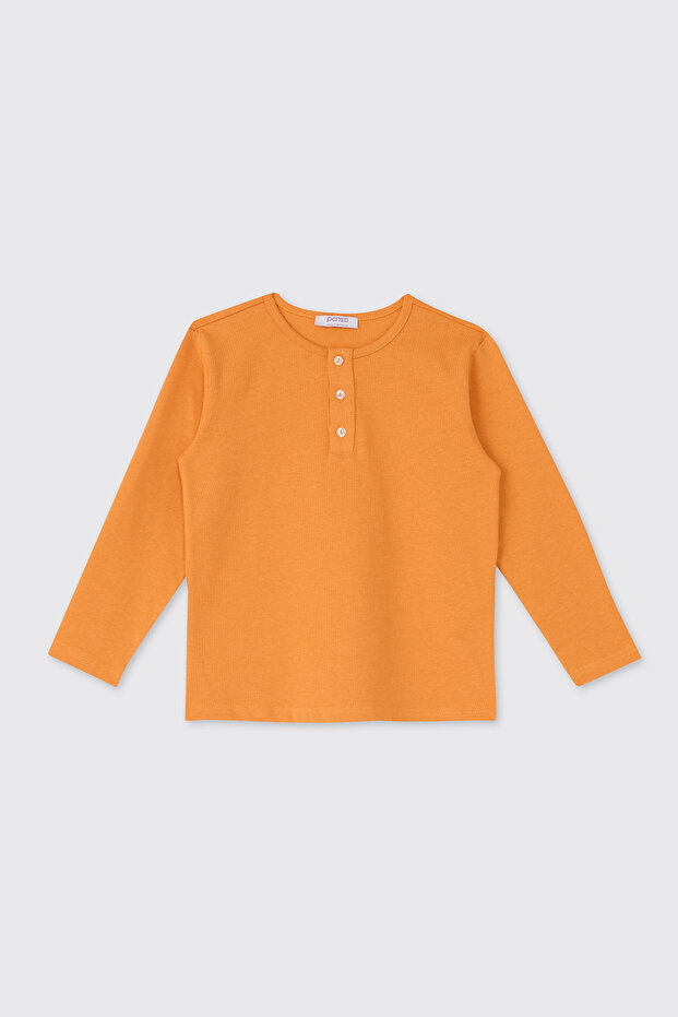 Boy's Orange T-Shirt with Buttoned Collar