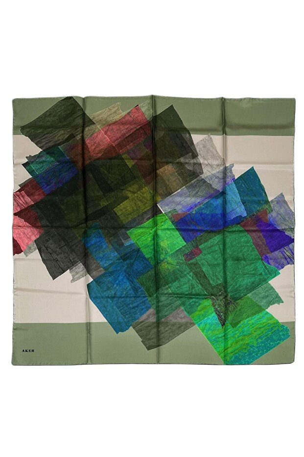 Eșarfă de mătase - 8923713-951 Verde Twill - 1