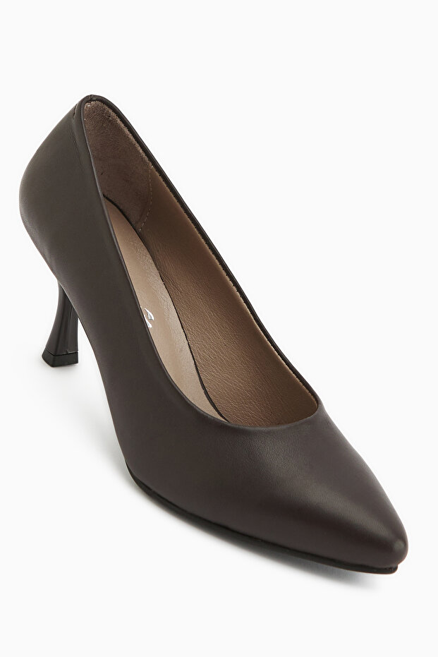 Kiara Genuine Leather Brown Women's Heeled Shoes Stiletto