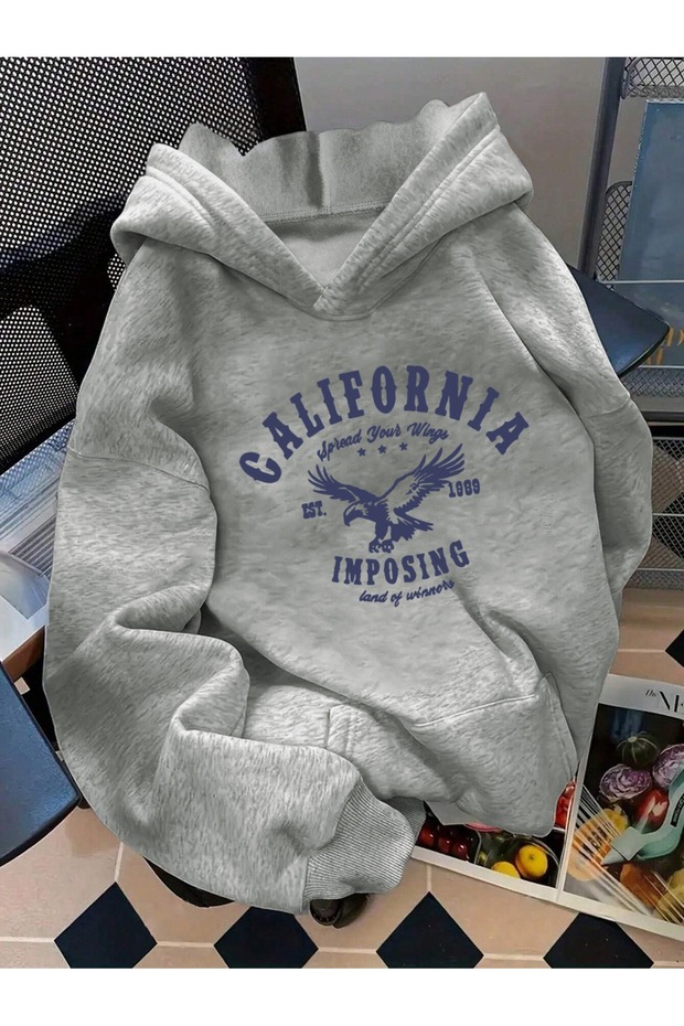 CALIFORNIA LOS ANGELES Printed Oversize Unisex Women's/Men's Hooded Sweatshirt